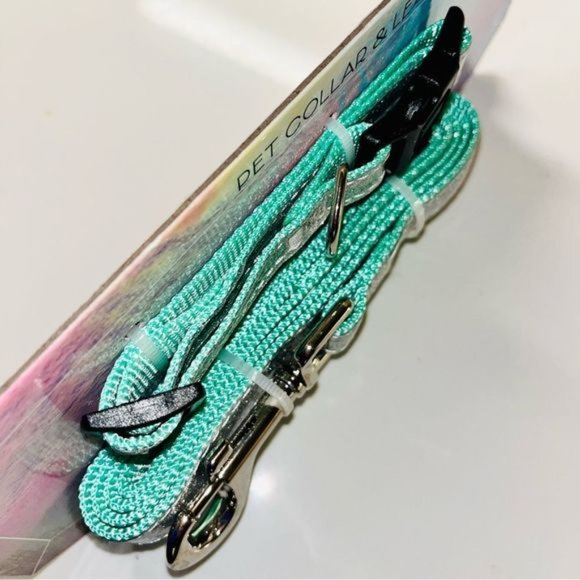 Coco Lane Couture Dog Collar & Leash Set Mint Green w/ Silver Glitter Size Small - Picture 3 of 12